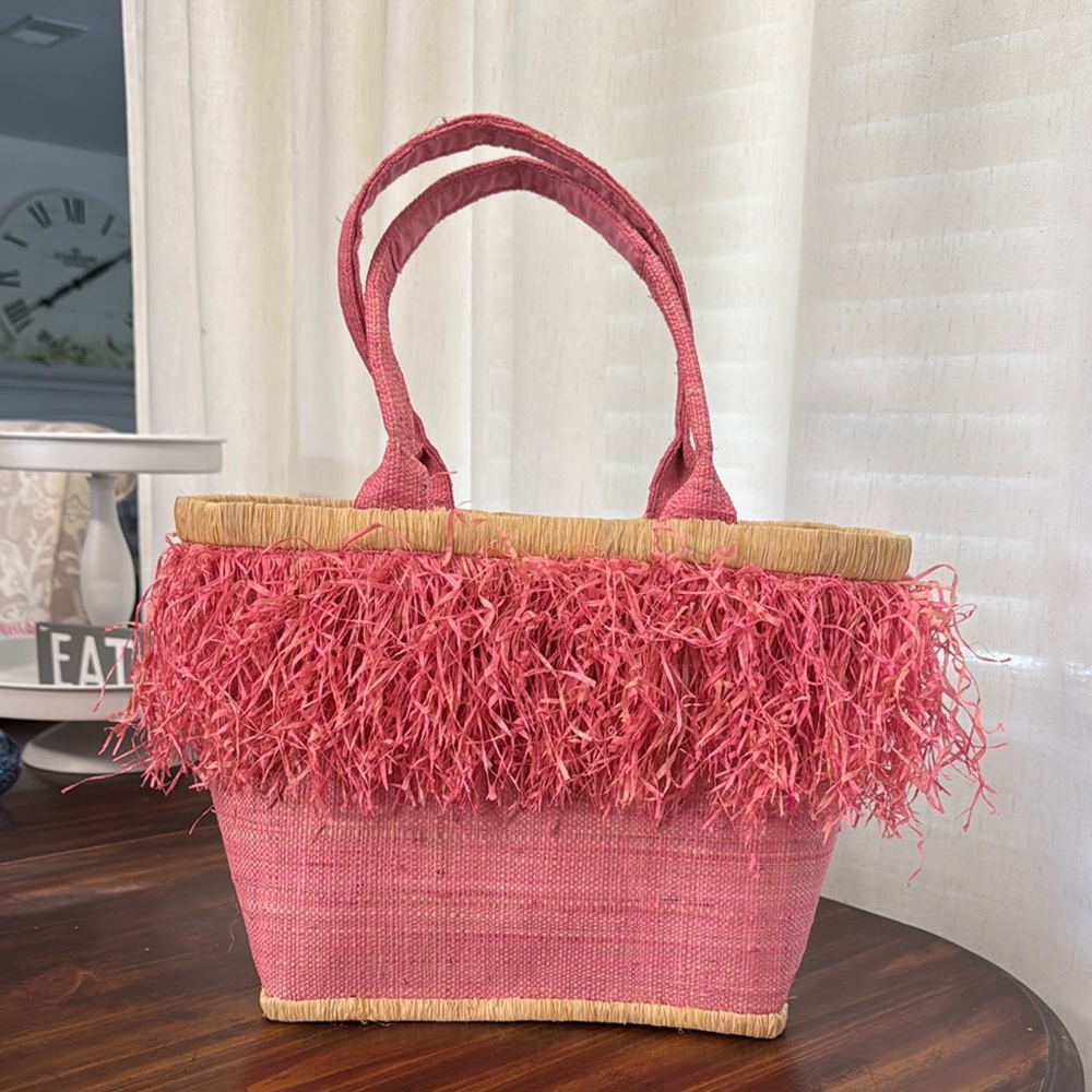Pink Fringe Tote with Textured Design